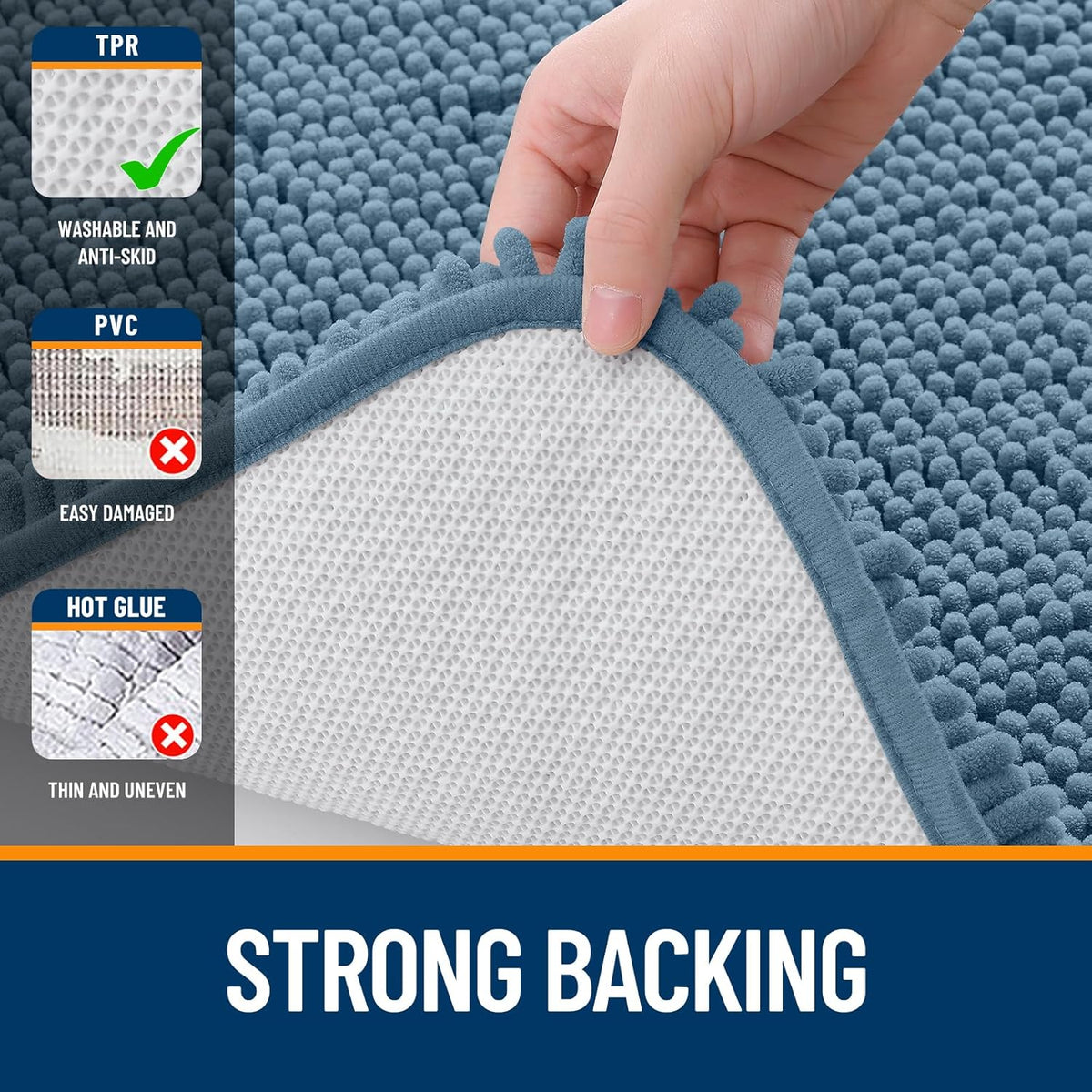 OLANLY Bath Rugs - Extra Soft Chenille, Quick Dry & Absorbent | 36x24, Airy Blue, Machine Washable