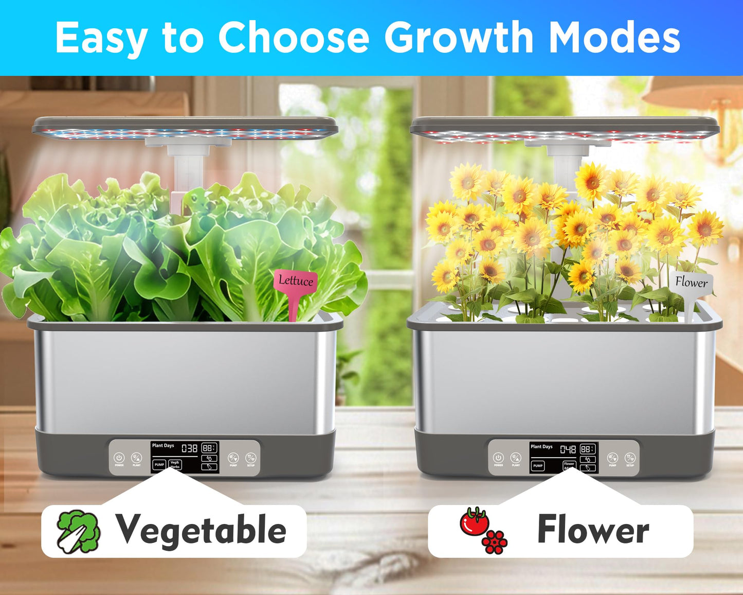 Hydroponics Growing System Indoor Garden, Smart Indoor Herb Garden with Grow Light, In door Gardening System 8 Pods, APP & WiFi Control, Auto Timer, Quiet Pump, Stainless, Gift for Women Mom, Gray