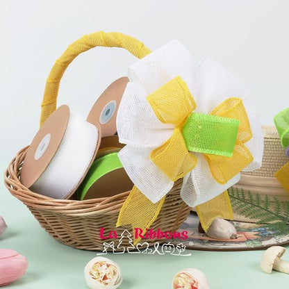 LaRibbons Burlap Ribbon - 2.5 Inch x 12 Yards White Wired Fabric for Spring Crafts & Gift Wrapping