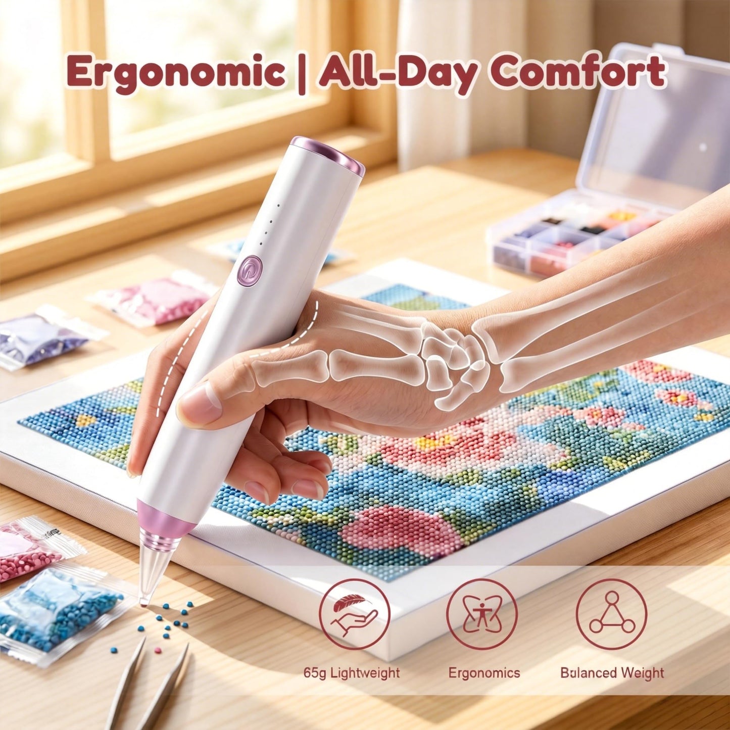Electric Diamond Painting Art Pen, Vacuum Diamond Art Pen with 2 Replaceable Tips, Ergonomic Design, No Wax Needed Diamond Painting Tools with Adjustable Suction Mode