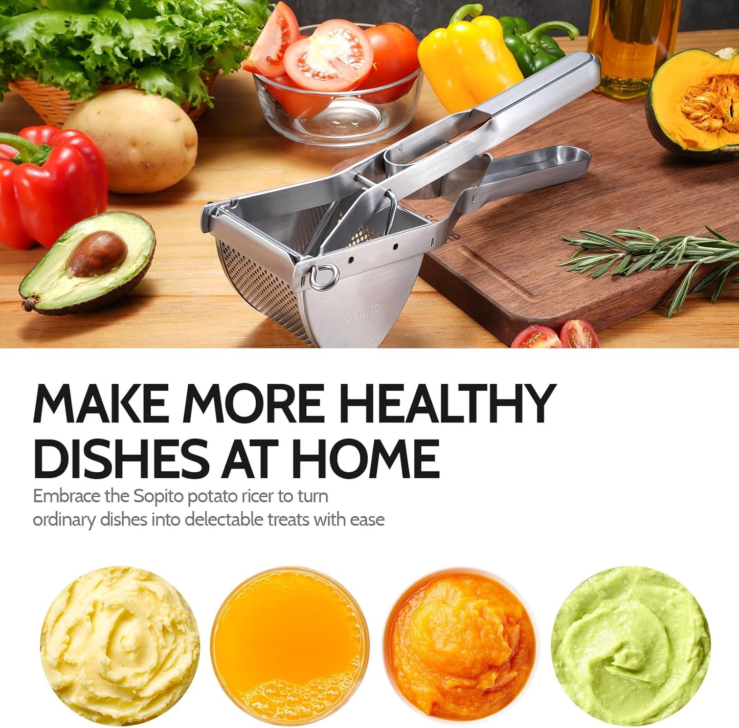 Sopito Stainless Steel Potato Ricer, Commercial and Home Use Potato Masher
