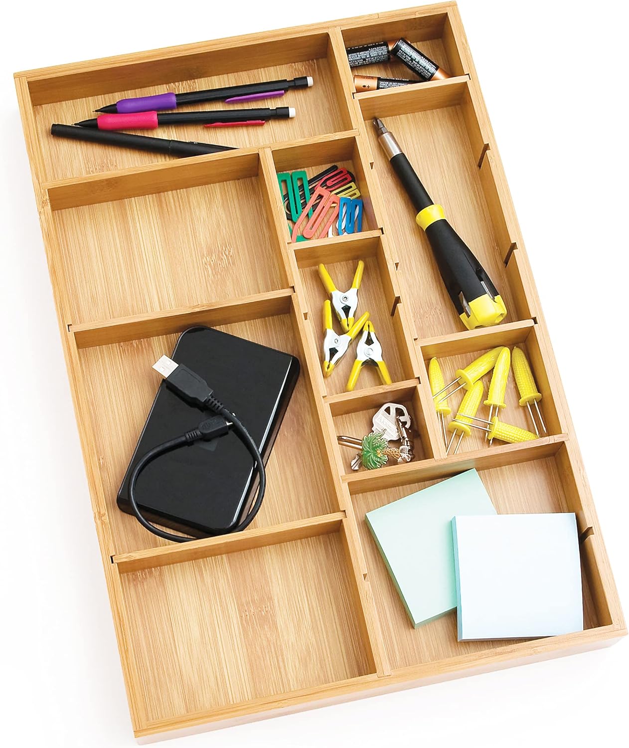 Lipper International 8397 Bamboo Wood Adjustable Drawer Organizer with 6 Removable Dividers