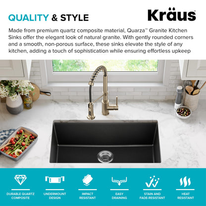 KRAUS Quarza 31-inch Undermount Single Bowl Granite Kitchen Sink in Black Onyx, KGU-413B