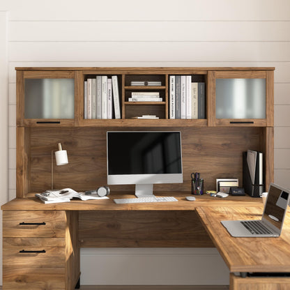 Bush Home 72-Inch Desk Hutch, Office Storage Organizer with Shelves, Cubbies and Frosted Glass Doors for Computer Desk, Home Office Furniture, Somerset Collection, Fresh Walnut