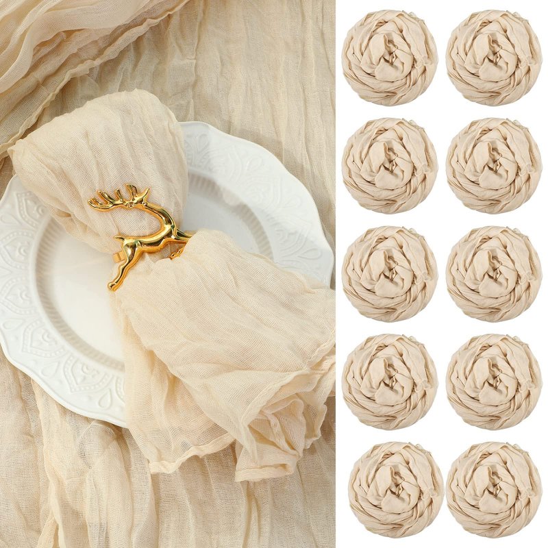 Mixweer 100 Pieces Gauze Cheesecloth Napkins 19.7 x 19.7 Inch with Wrinkled Decorative for Home Wedding Baby Shower Rustic Table Decoration(Beige)