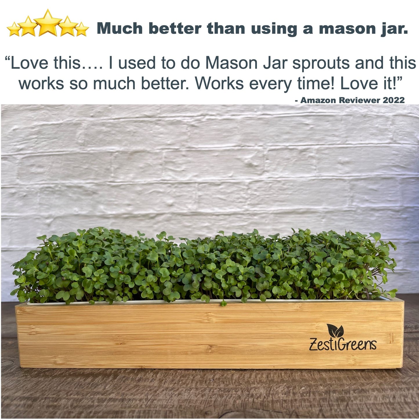 Self-Watering Microgreens Growing Kit – Easiest Way to Grow Fresh Microgreens at Home. Includes Reusable Tray, Organic Seeds, Grow Mats & Stylish Bamboo Frame – No Soil, No Mess (Salad & Broccoli)