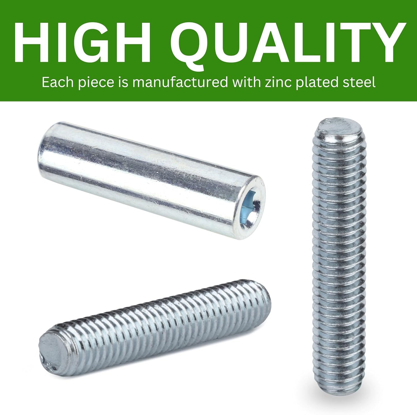 Spare Hardware Parts Bed Frame Set, Long Round Coupling Nut Sleeve and Threaded Rod, Pack of 4 Each