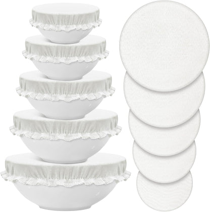 Patelai 10 Pieces Reusable Bowl Covers in 5 Sizes, Stretch Cloth Fabric Elastic Food Storage Covers in Ivory