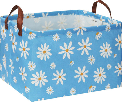 Rectangular Daisy Storage Basket, Collapsible Gift Basket with Handles for Kids Toys and Room Decor