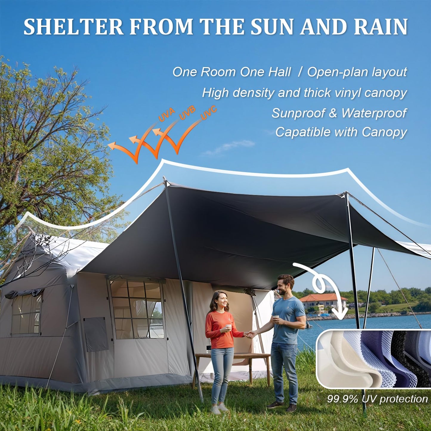 13'x10' Inflatable Camping Tents with Blackout Canopy, Large Inflatable Tent 10-12 Person, 4 Season Blow up Tents for Camping with Stove Jack, Waterproof Inflatable Hot Tent for Camping Outdoors