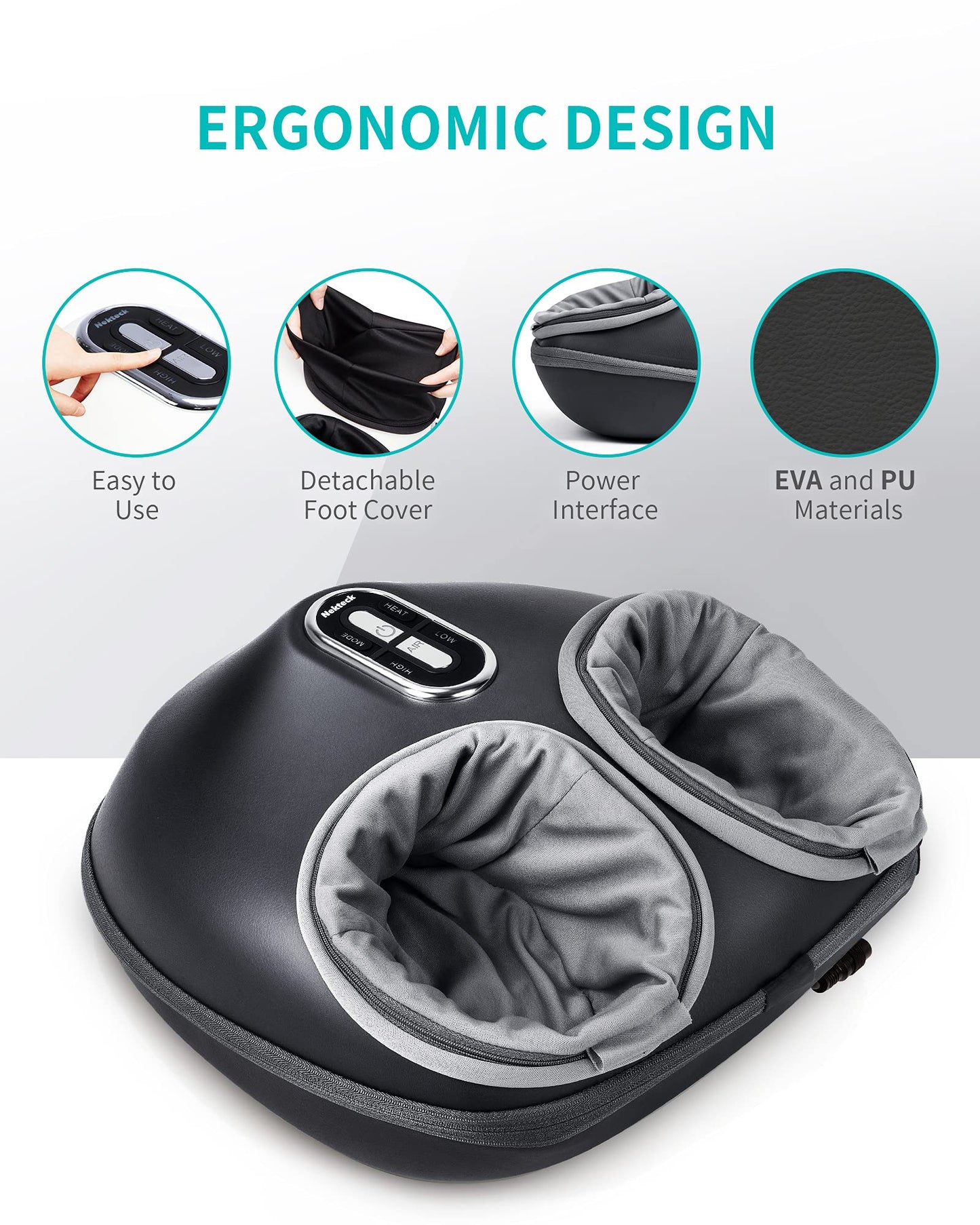 Nekteck Shiatsu Foot Massager with Heat, Deep Kneading Therapy Air Compression, Feet Massage Improve Blood Circulation Foot Wellness Soothing Pain Relief, Relax for Home Office Use