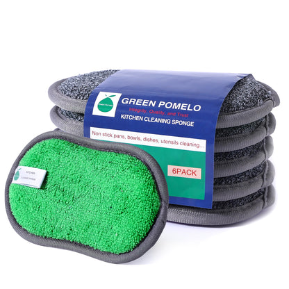 Multipurpose Sponges Kitchen,6 Pack Reusable Non-Scratch Scrub Sponge,Rough Scrubbers Side for Pots and Pans,Soft Microfiber Scrub Side for Washing Dishes
