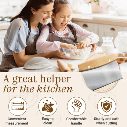 ROCKFEELTEE Multipurpose Bench Scraper, Dough Scraper and Dough Cutter for Flat Top Griddle, Bread, Pizza, and Pastry – Stainless Steel Griddle Scraper Chopper for Baking and Cooking