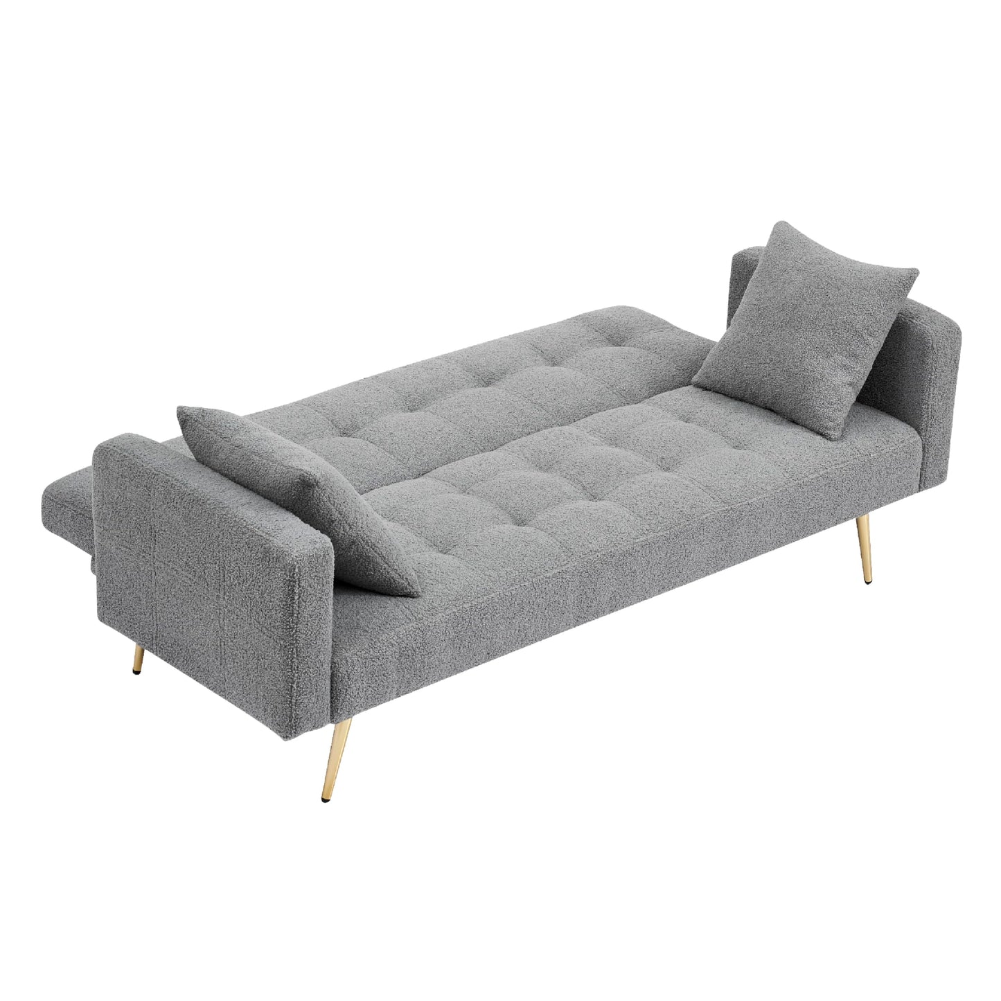 KEIKI 72" Folding Futon Sofa Couch w/Adjustable Backrest, Mid Century Modern Loveseat Convertible to Sleeper Bed, Small Comfy Teddy Cloud Couch SofaBed for Living Room & Bedroom, 2 Pillows, Gray