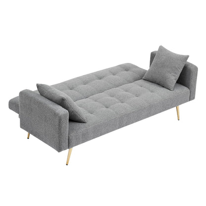 KEIKI 72" Folding Futon Sofa Couch w/Adjustable Backrest, Mid Century Modern Loveseat Convertible to Sleeper Bed, Small Comfy Teddy Cloud Couch SofaBed for Living Room & Bedroom, 2 Pillows, Gray