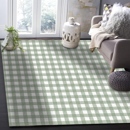 Sage Green Buffalo Plaid Area Rug - 2'x3' Non-Slip Farmhouse Checkered Accent Carpet for Living Room Bedroom