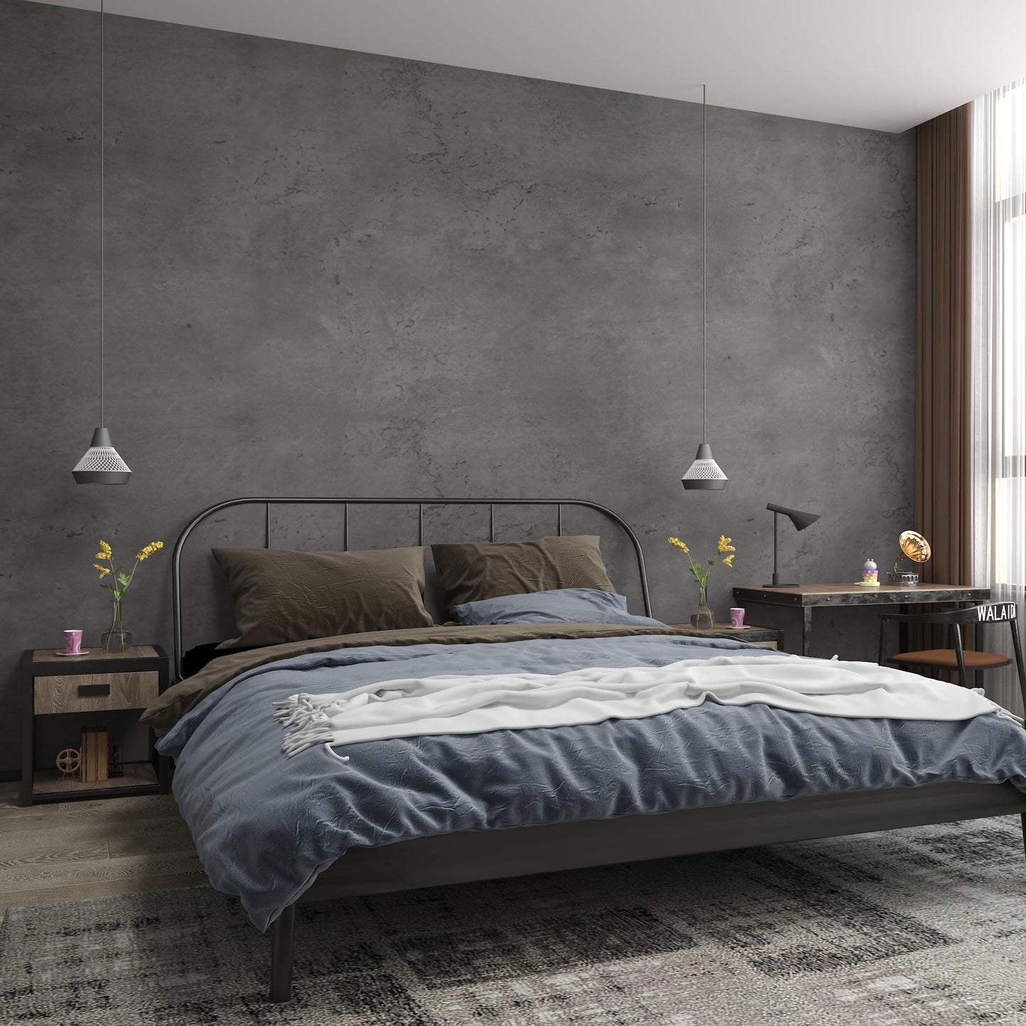 3YECAO 31"×1181" Extra Wide Big Thick Darker Grey Black Concrete Wallpaper Peel and Stick Removable Matte Textured 3d Dark Gray Concrete Cement Contact Paper for Store Coffee Room Gym Bedroom Bathroom