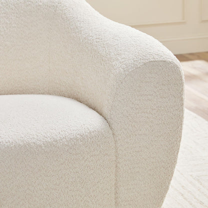 Walker Edison Linley Contemporary Bouclé Accent Chair with Wood Legs, Ivory