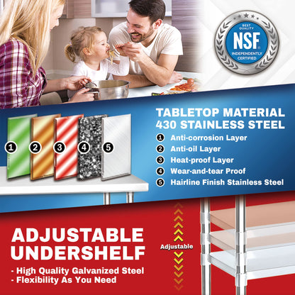 DuraSteel 30x48 NSF Stainless Steel Cart - Heavy Duty Food Prep Table with Undershelf - Rolling Kitchen Island on Wheels for Commercial Restaurant Kitchen, Garage, Outdoor Cooking, BBQ Grill, Counter