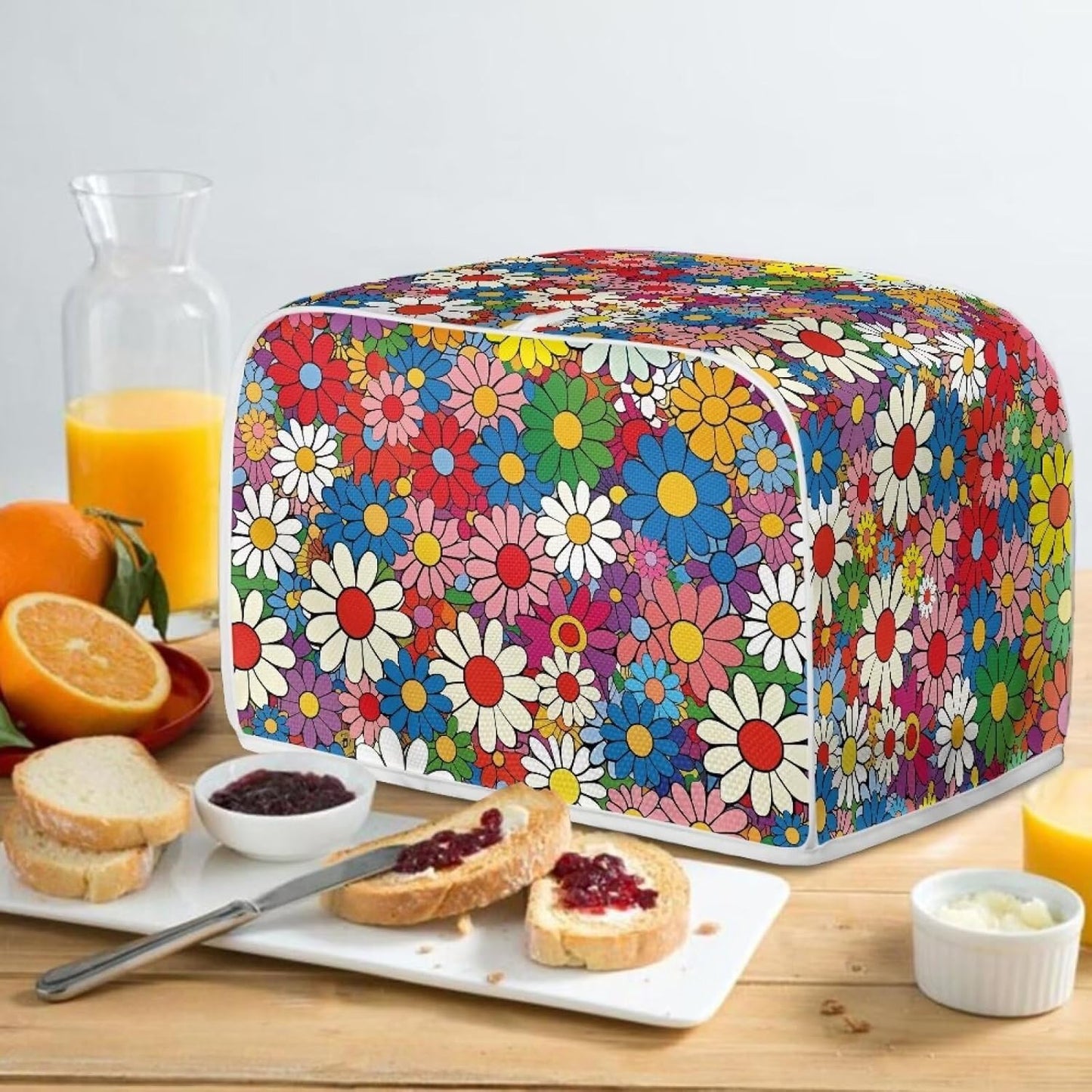 Daisy Flowers Printed Toaster Cover, 4 Slice Washable Kitchen Appliance Protector for Dust and Fingerprint