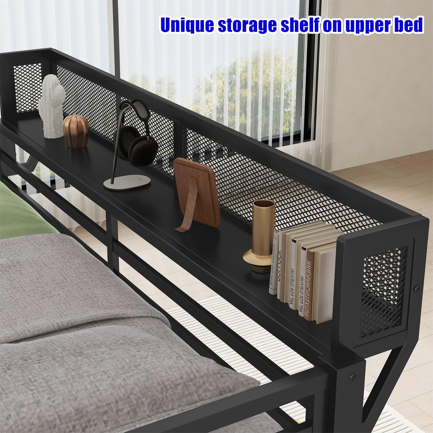 LEEKAF Stronger & Higher Quality Heavy Duty Metal Bunk Bed Queen Over Queen Size Bunkbed, Thickened Safer More Stable Steel Queen Bunk Bed (Faster Assembly)