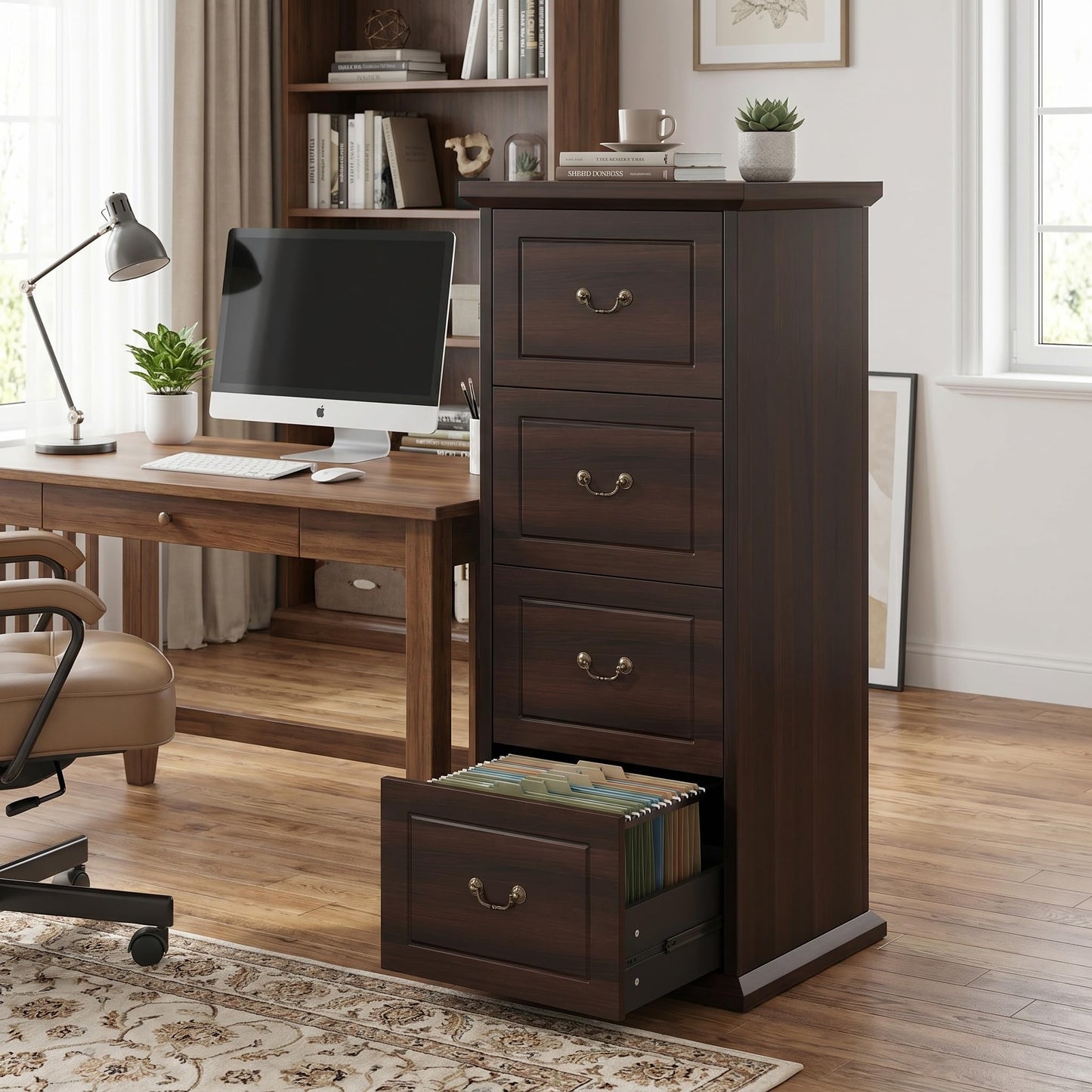 Tribesigns Wooden 4-Drawer File Cabinet with Adjustable Hanging Bar,Vertical File Cabinet for Letter/Legal/A4/F4 Size,Tall Filing Cabinet for Home Office,Walnut