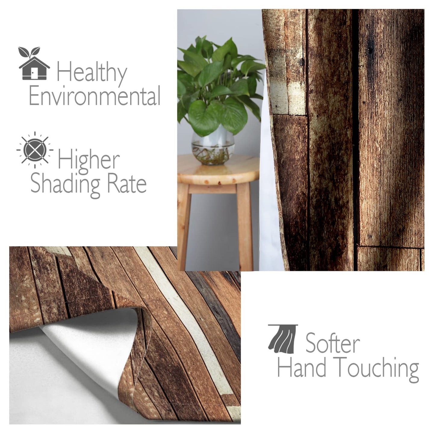 Jekeno Rustic Wooden Blackout Curtains Brown Wood Hardwood Floor Plank Board Door of Farmhouse Village Rural Lodge Retro Decor for Bedroom Living Room Grommet Window Drapes 2 Panel Set, 52"x84"