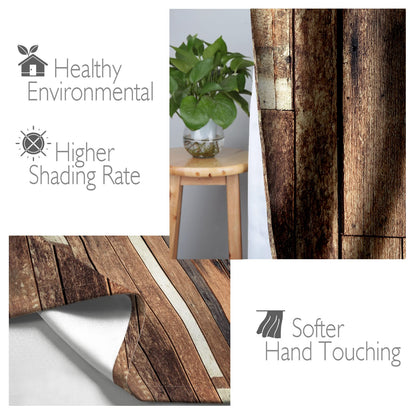 Jekeno Rustic Wooden Blackout Curtains Brown Wood Hardwood Floor Plank Board Door of Farmhouse Village Rural Lodge Retro Decor for Bedroom Living Room Grommet Window Drapes 2 Panel Set, 52"x84"
