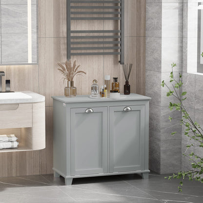 agnixnaf Laundry Sorter Cabinet,Bathroom Storage Organizer with Two-Compartment Tilt-Out Hamper,Gray