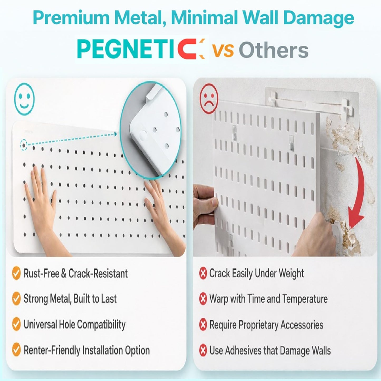 Pegnetic Upgraded Metal Pegboard Wall Organizer Kit – Magnetic, Heavy-Duty Peg Board with Shelves, Hooks & Clips – Wall Mount Storage for Office, Kids, Makeup, Garage & Home, Craft Organizer