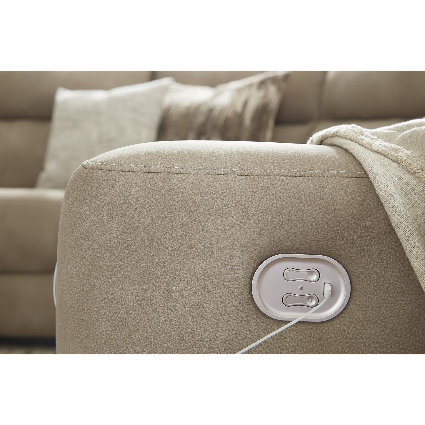 Signature Design by Ashley Next-Gen DuraPella Modern Water Repellent Faux Leather Right-Arm Facing 4-Piece Power Reclining Sectional with Armrest and USB Port, Light Brown