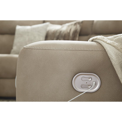 Signature Design by Ashley Next-Gen DuraPella Modern Water Repellent Faux Leather Right-Arm Facing 4-Piece Power Reclining Sectional with Armrest and USB Port, Light Brown