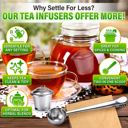 Set of 1 Large Tea Infuser, 2 Small Infuzers & Scoop With Bag Clip - Stainless Steel Infuser for Loose Leaf Tea Steeper Tea Strainers for Loose Tea Diffusers for Loose Tea - Loose Leaf Tea Infuser