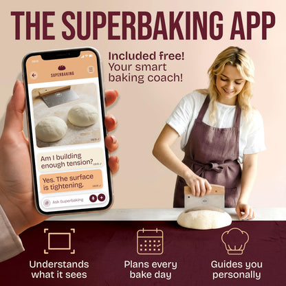 Superbaking Dough Scraper - 6" Wooden Bench Scraper - Dough Cutter with Ruler - Pastry & Cake Scraper - Kitchen Tools Sourdough Baking Supplies - Bread Making Tools & Accessories for Home Bakers