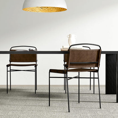 CY SISTERS Mid-Century Modern Dining Chairs Set of 2, Brown PU Faux Leather Dining Chair Armless Dining Room Chairs with Black Metal Legs, High-End Stylish Kitchen Restaurant Dining Chairs