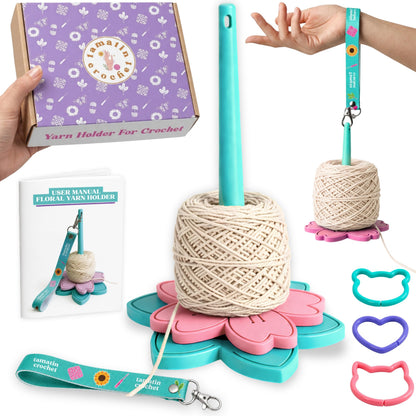 Tamatin Crochet - Yarn Holder for Crocheting - 2-in-1 Portable Wrist Holder with Non-Slip Base - Detachable Crochet Knitting Accessory, Stitch Markers Included (Pastel Pink)