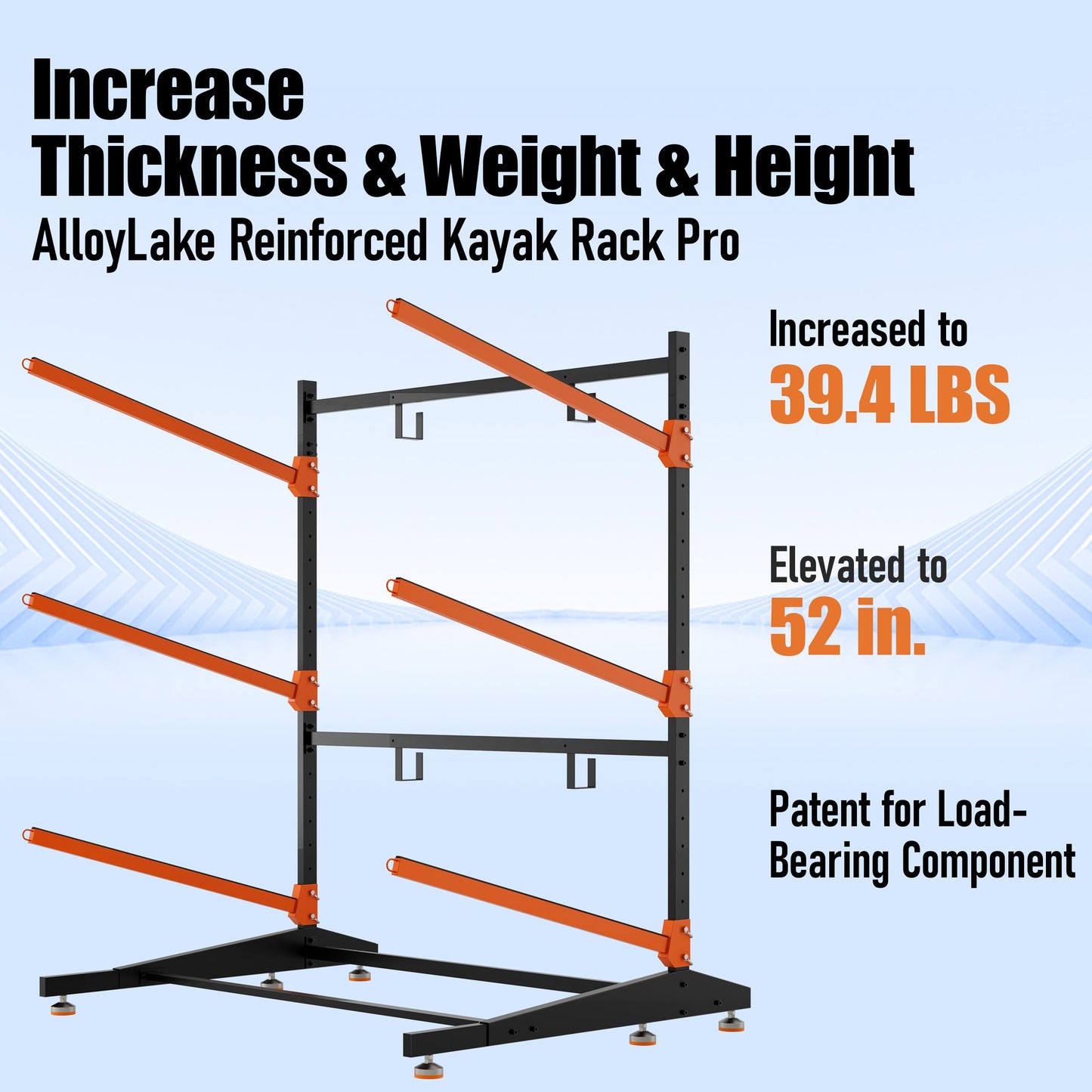 AlloyLake 3-Tier Freestanding Kayak Storage Rack, Heavy Duty Outdoor Canoe Stand for Garage & Dock, 330 lbs Capacity, Rust-Proof 304 Stainless Steel Hardware (Orange)