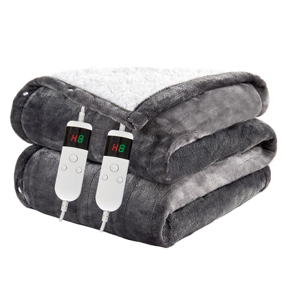 Electric Blanket Heated Throw, Soft Flannel Heating Blanket with 8 Hours Auto Off 10 Fast Heating Levels Machine Washable Sherpa Heated Blanket with Overheating Protection