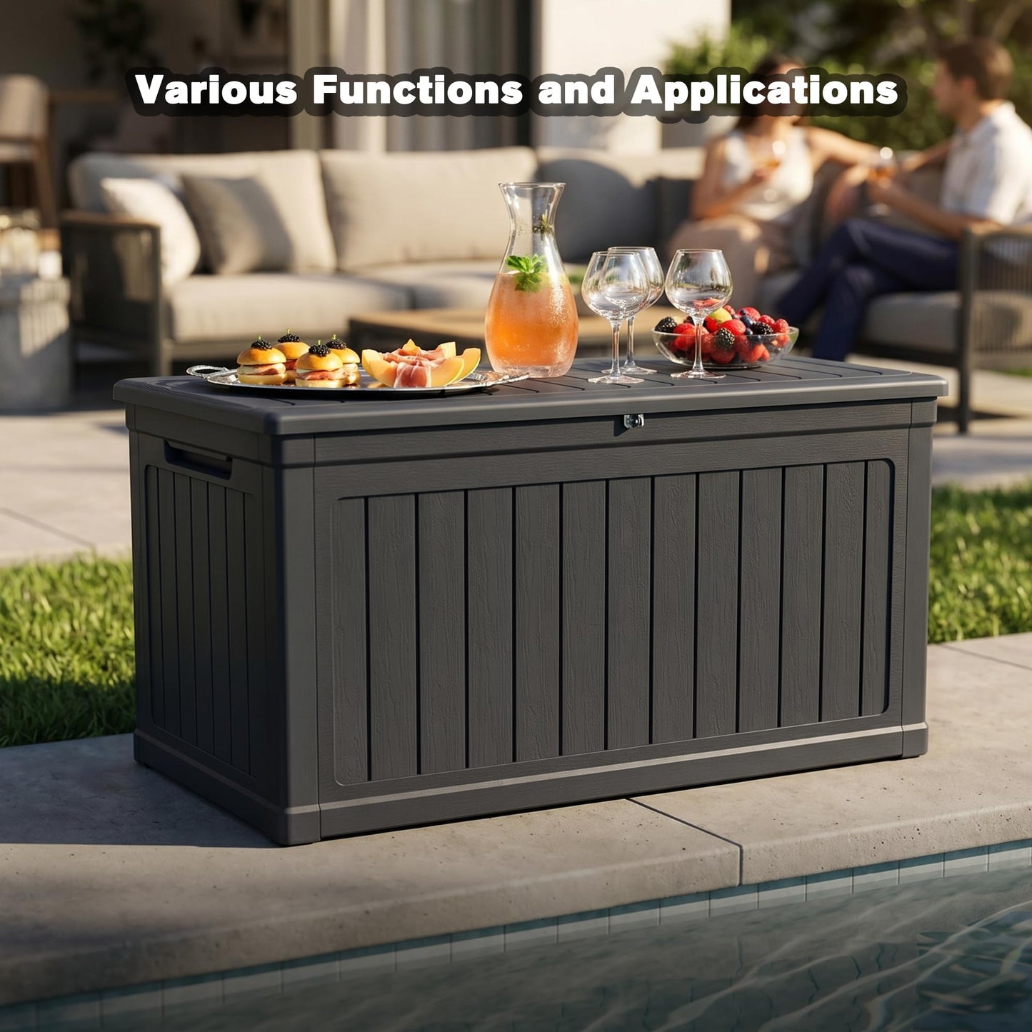 Seeheool 230 Gallon Large Outdoor Storage XXL Deck Box for Patio Furniture, Outdoor Cushions, Garden Tools and Sports/Pools Equipment, Waterproof Resin, Lockable, Black