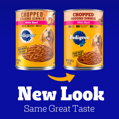 Pedigree Chopped Ground Dinner Adult Canned Soft Wet Dog Food Beef Flavor, 22 oz. Cans (12 Count, Pack of 1)