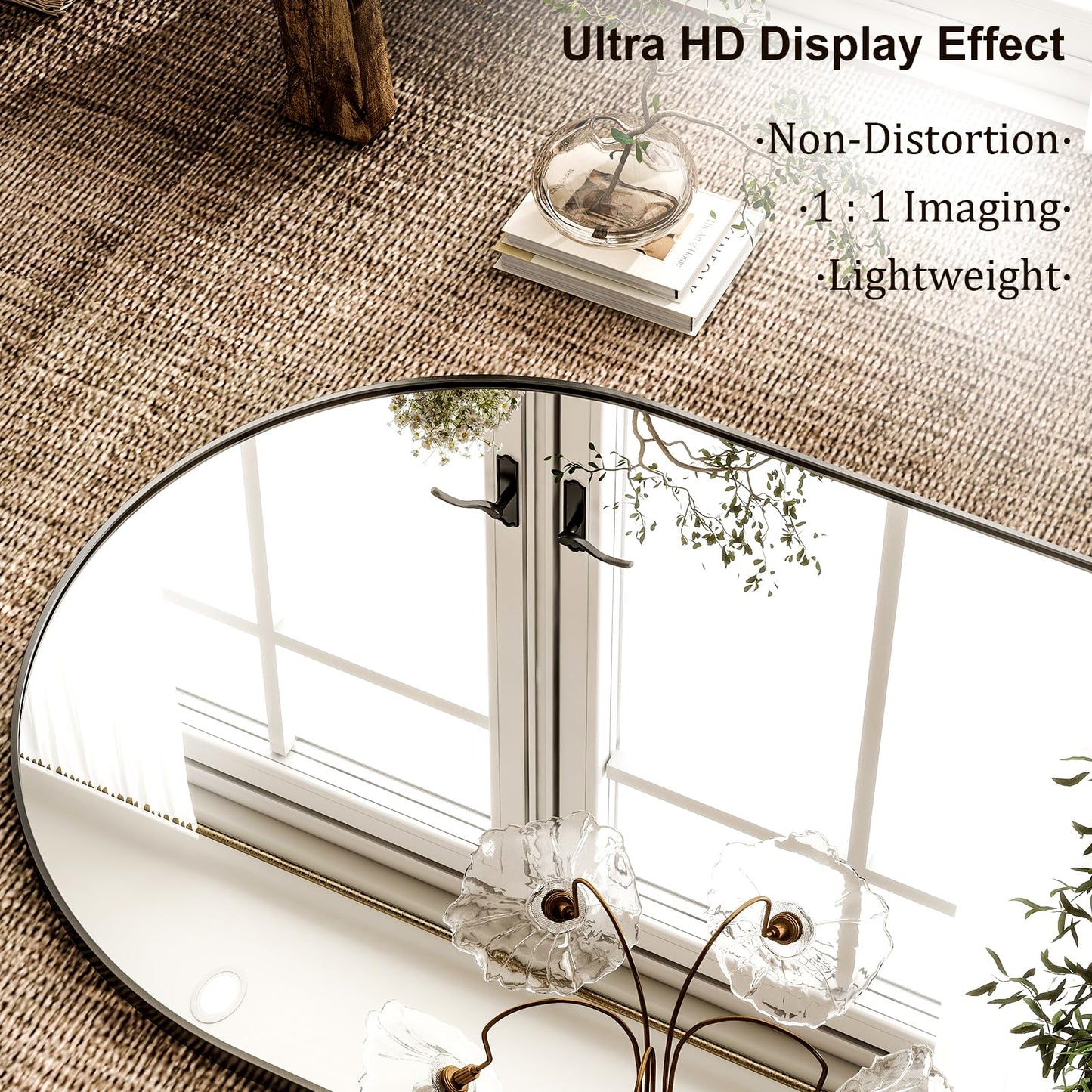 HARRITPURE 86x46 inch Full Length Mirror - Oversized Arched Mirror Aluminum Frame Full Body Floor Mirror with Stand for Living Room,Bedroom,Cloakroom,Black