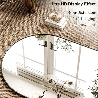 HARRITPURE 86x46 inch Full Length Mirror - Oversized Arched Mirror Aluminum Frame Full Body Floor Mirror with Stand for Living Room,Bedroom,Cloakroom,Black