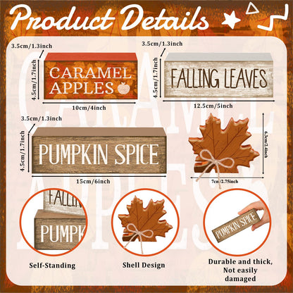 Moucuny 4 Pcs Fall Decor Wooden Maple Leaf Decoration Thanksgiving Tiered Tray Decor Rustic Wooden Maple Leaf Block Signs Thanksgiving Table Centerpiece Farmhouse for Autumn Harvest Party Kitchen Home