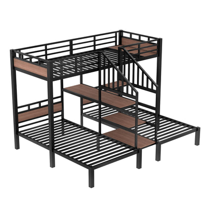 Bellemave Metal Twin Over Twin Over Twin Bunk Beds for 3 Kids, Heavy Duty Triple Bunk Bed Frame with Stairs and Storage Shelf,3 Bed Bunk Beds,Twin Size Triple Bed,Black