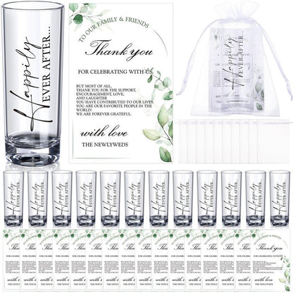 Sliner 100 Set Wedding Favors for Guests Bulk 2oz Acrylic Happily ever after Shot Glasses with Thank You Cards Organza Bags wedding gifts for Guest Souvenirs Newlyweds Bridal Shower Party