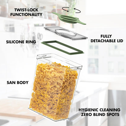Prestoor 4-Pack Airtight Pantry Containers, 1.9 QT Clear SAN Food Storage Jars with Twist-Lock Lids, Detachable for Easy Cleaning, Stackable for Cereal, Pasta, Rice, Oats & Snacks White