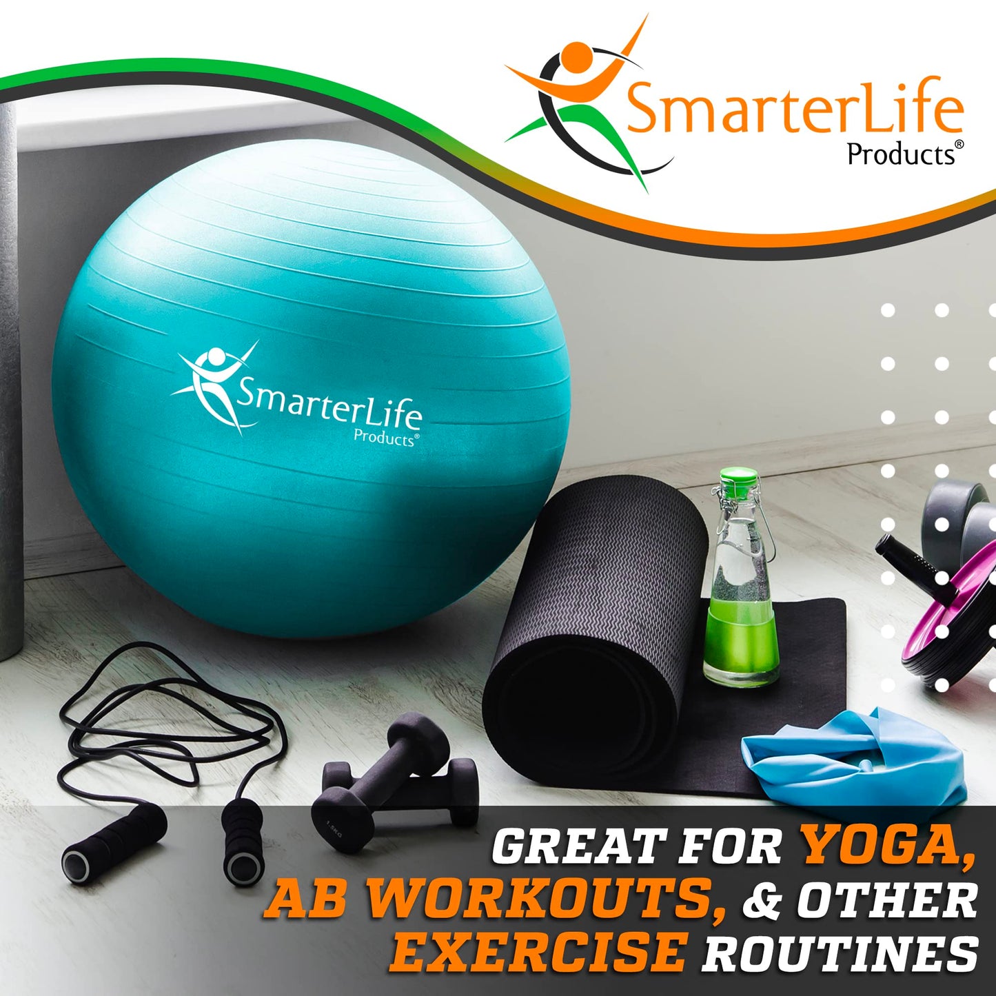 SmarterLife Exercise Ball Yoga Ball for Fitness, Balance, Stability, or Pregnancy, Gym Ball for Core Workout, Physical Therapy, Yoga Ball Chair for Office, Anti-Slip Anti-Burst