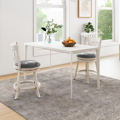 COSTWAY Bar Stool Set of 4 for Kitchen Island, 25.5” Swivel Armless Counter Height Stools with 20'' Wider Padded Seat, Ergonomic Curved Backrest, Rubber Wood Frame (4, Antique White + Gray)
