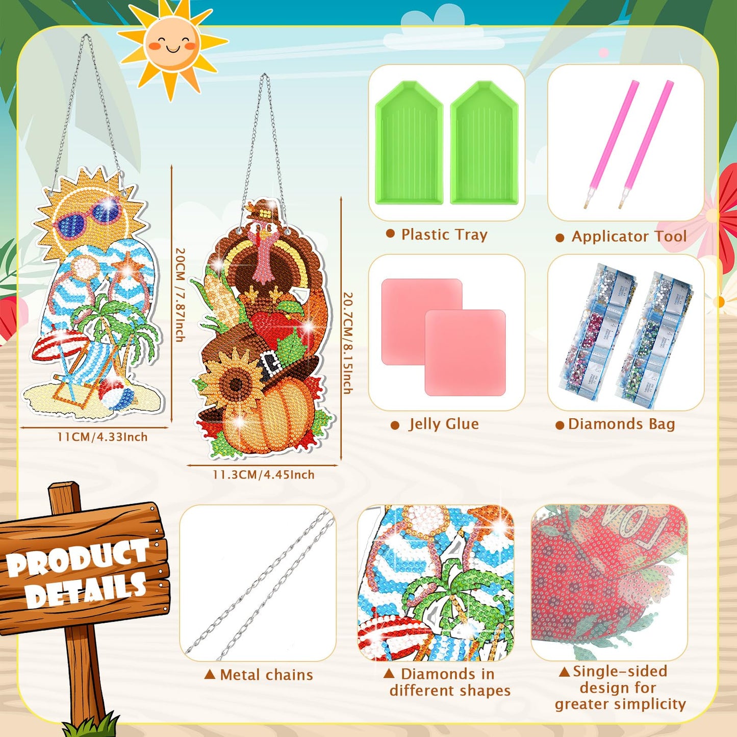 Cinnvoice 12 Pcs Seasonal Diamond Art Wreath Kits Holiday 5d DIY Diamond Painting Signs Germ Hanging Art Ornaments for Wall Door Decorations (Vertical)