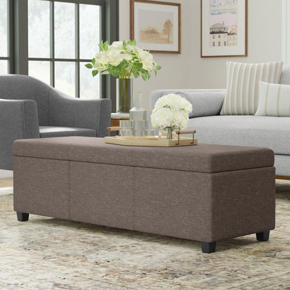 SIMPLIHOME Avalon Extra Large Storage Ottoman Bench - 54 inch Wide Upholstered Linen Look Fabric Rectangular Lift-Top Ottoman in Fawn Brown, Contemporary Bench for Living Room with Hidden Storage